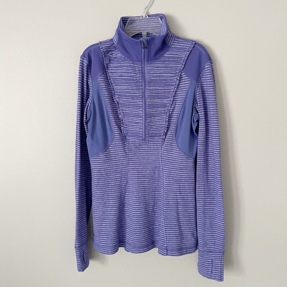 Lululemon Size 6 Purple Striped Ruffle Run Your Heart Out Pullover Long Sleeve
